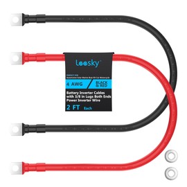 LEESKY Battery Cables 4 Gauge 2 Ft Pure Copper Battery Inverter Cables 3/8 Inch Terminals for Golf Cart, Power Inverter, Solar, RV, Marine, Battery