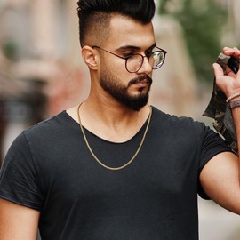 Fiusem Gold Plated Wheat Chain Necklace for Men, 3mm Gold Stainless Steel Necklace Chains for Men and Women 24 Inch