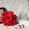 rubystory 7 Large Stem Rose Red Artificial Flowers in Vase,