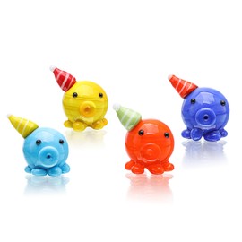 HDCRYSTALGIFTS 4PCS Christmas Octopus Figurines With Hat Ornaments Blown Glass Octopus Paperweight for Home Desk Decor Miniature Sea Animals Collectibles