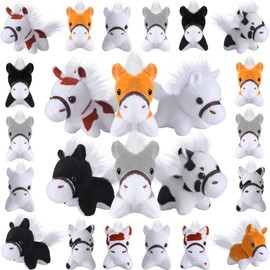 24 Pcs Horse Plush Stuffed Keychain Toys - 3.15 Inch Mini Realistic Animals for Farm Themed Birthday Party Favors (Horse Style)