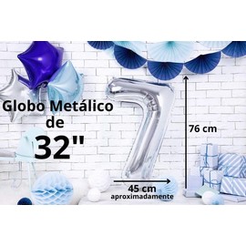 Globo de numero 8 Plateado | Globo metálico de 32 pulgadas (65 cm) de alto | Globo para inflar con aire o helio | Color Plata | Globo para cumpleaños Aniversario etc.