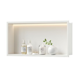 Neodrain Recessed LED Shower Niche, 24X12Inch, White Wall Niche Stainless Steel Cabinet, NO Tile Needed Bathroom Storage for Shower Wall with 3000K Led Light