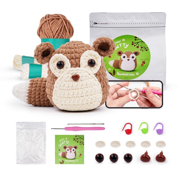 LetCartMaker Crochet Kit for Beginner, Squirrel Complete Beginners Crochet Kit