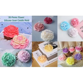 2 Moldes para Velas de Flores Peonia, Moldes para Velas, Moldes para Velas de Flores, Moldes para Velas de Silicona, Moldes de Silicona para Jabones Artesanales con Form de Planta 3D, Moldes de Silicona para Fondant de Flores Hechos a Mano, Decoración de