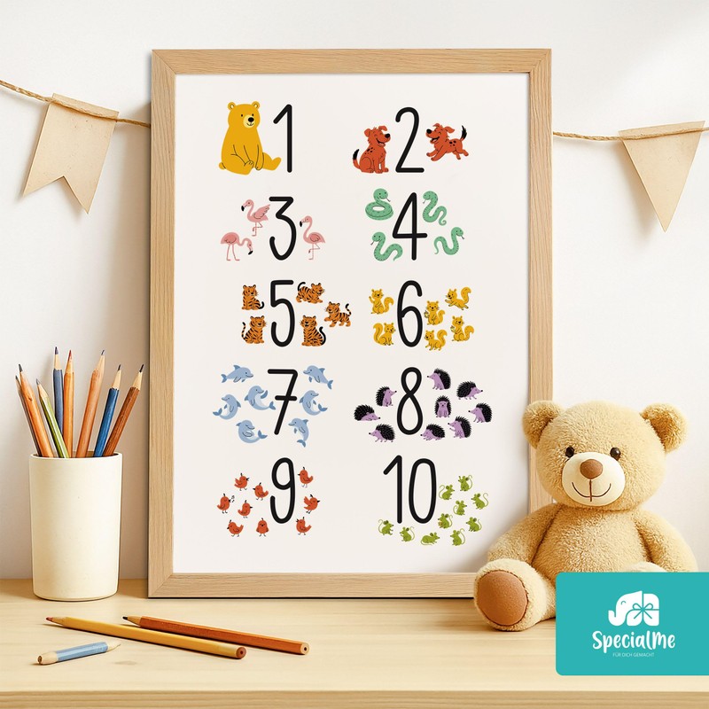 SpecialMe® Kinder-Poster Einschulung personalisiert mit Name | ABC Zahlen Buchstaben