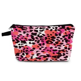 YULUENZE Pink Cheetah Leopard Makeup Bag Cute Small Organizer Bag with Zipper Pink Cheetah Leopard Cosmetic Bag Aesthetic Birthday Present for Women Sisters Friends -1