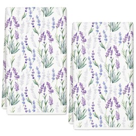 Lavender Kitchen Towels Purple Floral Dish Towels 18 x 28 Inch Watercolor Flowers Decorative Seasonal Hand Drying Tea Towel for Spring Farmhouse Cooking Baking Cleaning Wipe