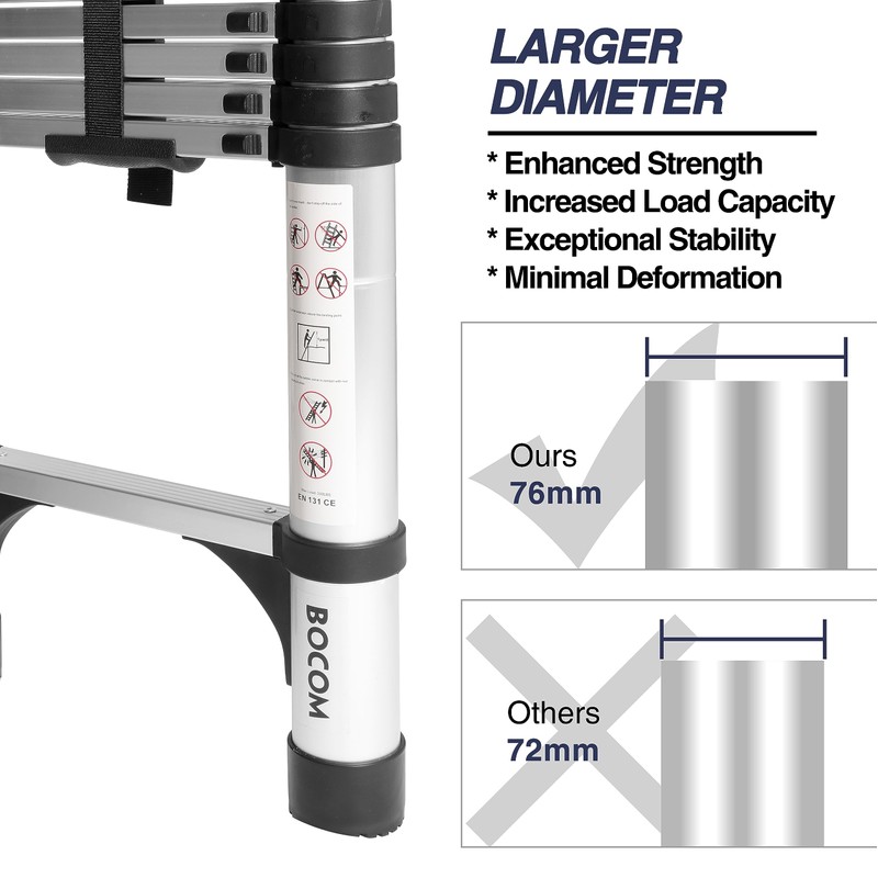 BOCOM 12.5 FT Aluminum Telescoping Ladder, Lightweight Multi-Purpose Collapsible Extension