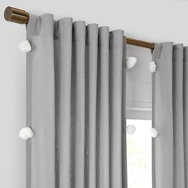Mercantile Ardmore Light Filtering Rod Pocket and Back Tab Curtain with Pom Poms (1 Panel), 50 in x 84 in, Grey