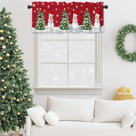 FJTP Christmas Valance Curtain Christmas Cute Snowman and Christmas Tree Window Curtain Valance Christmas Decorations Kitchen Valance with Rod Pocket for Kitchen Bathroom Living Room 54" x 18"
