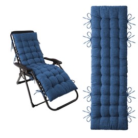 ELFJOY Lounge Chair Cushion Faux Linen Zero Gravity Chair Cushion with Ties Thick Padded Long Bench Cushion for Recliner Chaise Longue Sun Lounger Bench Porch Swing Navy 66 Inch