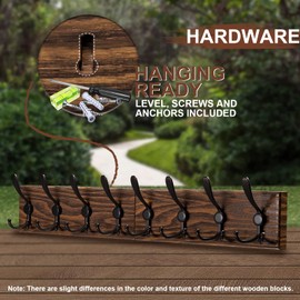 U-Chain Wooden Wall Coat Rack with 8 Tri Metal Hooks for Hanging Coats, Backpacks and More - 28 Inch Wall Mounted for Mudroom, Farmhouse Entryway