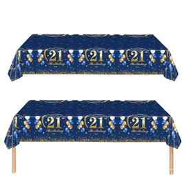 21st Birthday Table Decoration,2pcs Navy Blue Gold 21st Table Cloth,Happy 21st Birthday Tablecloth for Boys,Girls,Men ,137*274cm Plastic Tablecloths Table Cover 21st Birthday Decorations for Him Her