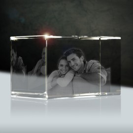 Crystal Portait (3D) | Cuboid 80 mm | 1 to 2 People or Animals e.g. as an Anniversary Gift