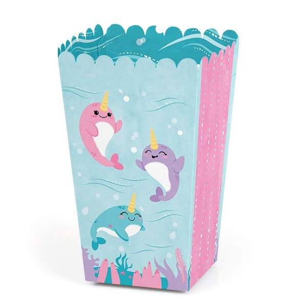 Narwhal Girl - Under The Sea Baby Shower or Birthday Party Favor Popcorn Treat Boxes - Set of 12