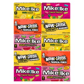 Assorted Candy Mix, 10 Pack, 2 Each Flavor – Mike and Ike & Now and Later – Sour Watermelon, Tropical Punch, Sour Lemon, Banana, Tropical Typhoon – Individually Wrapped, Perfect Bulk Candy for Parties, Kids, & Snacks
