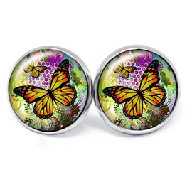 JUANLOWE Butterfly Earrings Stainless Steel Jewellery Butterfly Pattern Animal Motif Stud Earrings Cabos, Multi-Colour, Glass, Glass