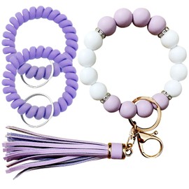 Wxiao&Wli Key Ring Bracelet Car Keychain Holder Wristlet Silicone Women,Silicone Key Ring Bracelet for Women，Beaded Keyring Wristlet House Car Keys Ring Holder