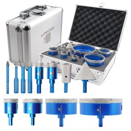 Diamond Core Drill Bit Set - BRSCHNITT Diamond Hole Saw Kit for Porcelain Tile Ceramic Marble Granite Drilling,Triangle Shank Drill（6+6/8/10/20/25/35/50/75/100mm&20finger bit&50chamfer bit）.
