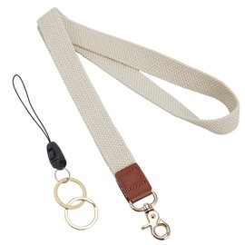 CALFOVERA Strong Necklace Lanyard Polyster Stretchy Neck Office Cord Elastic Strap Keychains with Clip Keyring Long ID Badger Holder Lanyard for Men Women Key Card Cell Phone(Antique White)