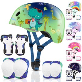 Vvinca Kids Toddlers Bike Helmet Adjustable for Ages 3-5-8 Years, Knee Pads and Elbow Pads Set Wrist Guard Sports Protective Gear Set for Roller Skate Bicycle Skateboard Scooter Boys Birthday Gift