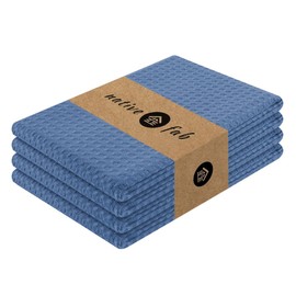 Native Fab - Toalla de cocina de algodón con lazo para colgar, 16 x 26 pulgadas, paquete de 4 toallas de cocina de tela gofre para limpiar el secado, paños de tela suaves y absorbentes, toalla de bar, paño de plato, azul cielo