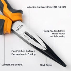 YINLONGDAO 8 inch Needle Nose Pliers, Precision Long Nose Pliers with Wire Cutter, Heavy-Duty CRV Steel, Ergo Soft Handle with Safety Ridge, Used for Cutting, Bending, Home, Fishing, Jewelry, Crafts