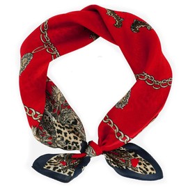 LSHARON SILK 100% Mulberry Silk Scarf Lightweight Neck Scarf - 53x53cm - Digital Printed Small Square Wraps Pure Silk Scarves Natural Silk Neckerchief Headscarf Gift for Women Men (35 Red Leopard)