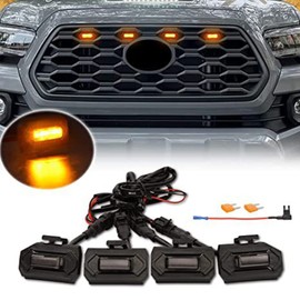 Riloer Grille Light Kit 4Pcs Smoke/Amber Len Grille LED Lights Compatible with Tacoma 2020 2021 2022 TRD Off Road and Sport OEM Grille