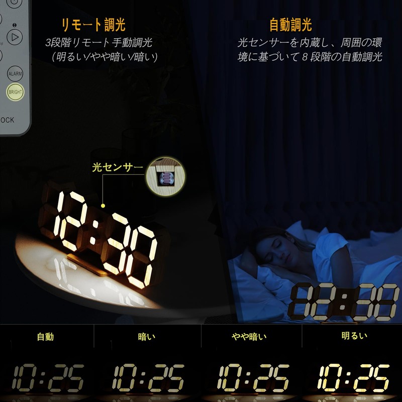 KOSUMOSU Digital Clock, LED Table Clock, Wall Clock, Adjustable Brightness