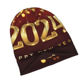 RQZWDQ Happy New Year 2024 Beanie Hats Men Warm Knit Cuff Beanie Skull Caps for Adult Women Men