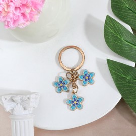 MUCOOS Blue Flower Keyring, Cute Keyring, Women's Keyring, Novelty Keyring, Exquisite Flower Keyring, Fashion Bag Accessory, silver, S