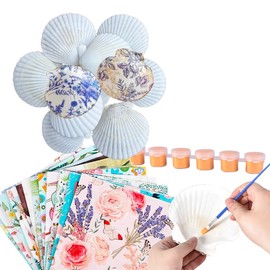 15 Set Scallop Shells 4''-5'' White Natural Large for Crafts，30 Pcs Decoupage Paper Napkins, Acrylic Paint Strips & Brushes - Wedding Bells Decor, Home Decor, Vase Filler, DIY Arts Ornaments