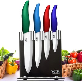 Vos Ceramic Knife Set with Block, Ceramic Knives Set For Kitchen, Ultra Sharp Kitchen Knife Set with Covers, 3" 4" 5" 6" Chef Knife, Utility, Paring & versatile, Light & Dishwasher safe (Multi-Color)
