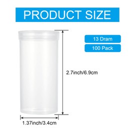 DAJAVE - Paquete de 100 frascos de plástico vacíos con receta, 13 botellas de píldoras de Dram vacías con tapas superiores, botellas de plástico para manualidades, caramelos, suplementos