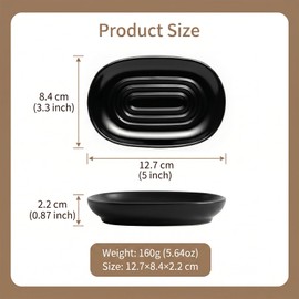 Houlishu Ceramic Soap Dish, Modern Black Bar Soap Holder for Shower & Bathroom, Easy to Clean Oval Sponge Tray for Kitchen Sink, Jewelry & Small Items