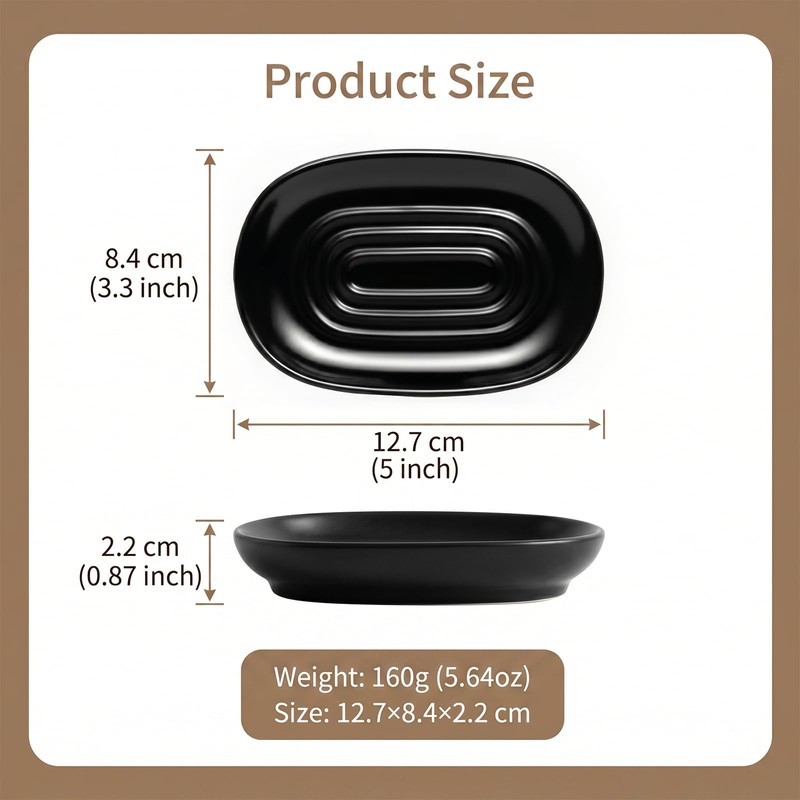 Houlishu Ceramic Soap Dish, Modern Black Bar Soap Holder for