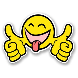 2 x 10cm Smiley Thumbs Up Face Vinyl Sticker Happy JDM Car Bike Helmet Fun #5798 (10cm Wide x 7cm Tall)