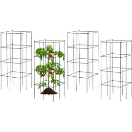GRAFFY Pack of 4 Plant Cage Support, Folding Tomato Cage, Standing Metal Shelf for Climbing Plants, 4 Pack of Tomato Trellis, Plant Bed for Flower Vegetable & Fruit, Suitable for Garden & Patio Lawn