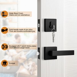 Probrico Matte Black Exterior Door Locksets with Deadbolt,Front Door Passage Handle and Single Cylinder Deadbolt Set, Square Door Lever with Keyed One Side Deadbolt Lock, 1Pack
