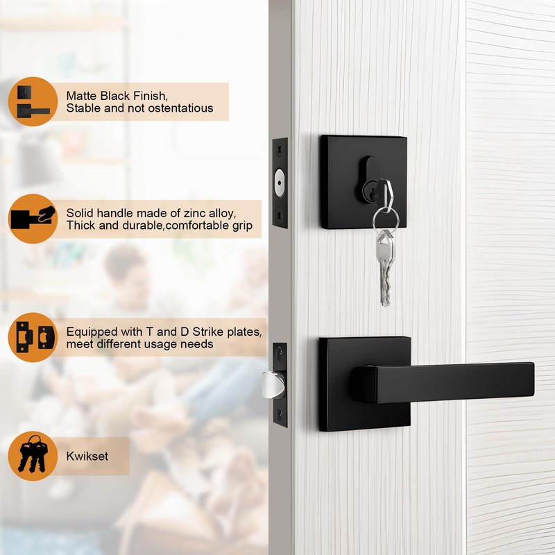 Probrico Matte Black Exterior Door Locksets with Deadbolt,Front Door Passage