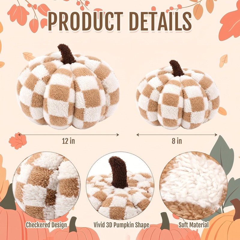 Leinuosen 2 Pcs Fall Pumpkin Pillows Brown 3D Pumpkin Shaped