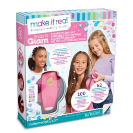 Make It Real 2901760 Snap n Glam Hair Styling Kit, DIY Styling Kit, Reusable Hair Beads for Clips, Creative Kit for Kids