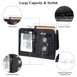 Vivva Bed Caddy Organizer Under Mattress, Pockets Felt Sofa Storage Bag, Student Dormitory Bedside Book Storage Hanging Bag, Bedside Caddy for Magazine, Headphones, Remote Control (L, Light Grey)