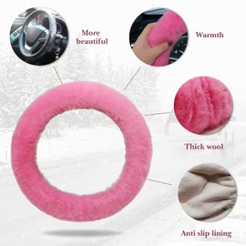 Pahajim Fluffy Steering Wheel Covers, Soft Furry Car Anti-skid Plush Steering Wheel Cover Warm Wool Universal 36-39cm Winter Car Decoration for Women (Cream)