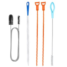 5 Pcs Drain Unblocker Tools, 155 cm Double-Head Pipe Brush, 2 pcs 50 cm Drain Hair Clog Remover, 45 cm Sink Unblocker Brush, 20cm Stiff Brush, Reusable Cleaning Tools for Bathroom Shower Kitchen