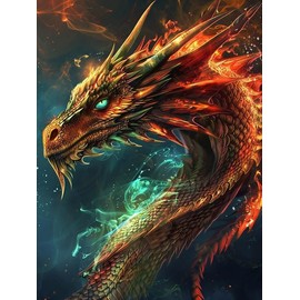 Pavemlo Diamond Painting Kits, Green-Eyed Dragon, DIY 5D Diamond Embroidery Painting Kits Animal, Full Drill Crystal Set, Rhinestone Embroidery Pictures, DIY Diamond Painting for House Wall
