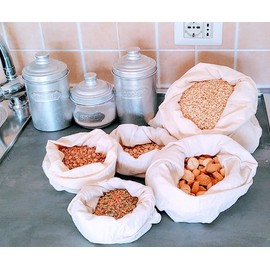 Muslin Bags, 100% Organic Cotton Muslin Produce Storage Bags, Vegetable Bags for Refrigerator, Grain Bags, Reusable Produce Bags, Green Bags for Produce, Linen Bread Bags Set of 6(3 Large, 3 X-Large)