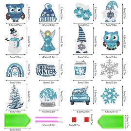 HO2NLE Pack of 16 Diamond Painting Christmas Pendants Snowflake Snowman 5D Diamond Painting Key Ring Christmas Decoration for DIY Making Christmas Tree Window Hanging Christmas Decoration, blue